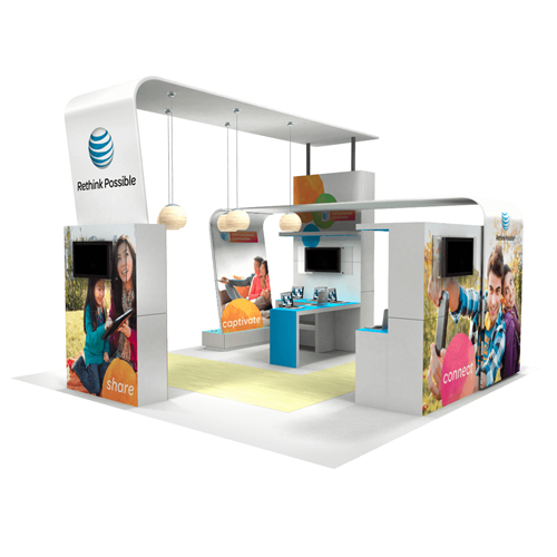 20' x 20' Island Exhibit with Bold Towers & Canopies