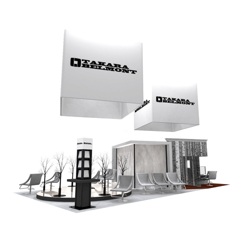 20' x 40' Island Exhibit with Cubed Hanging Structures