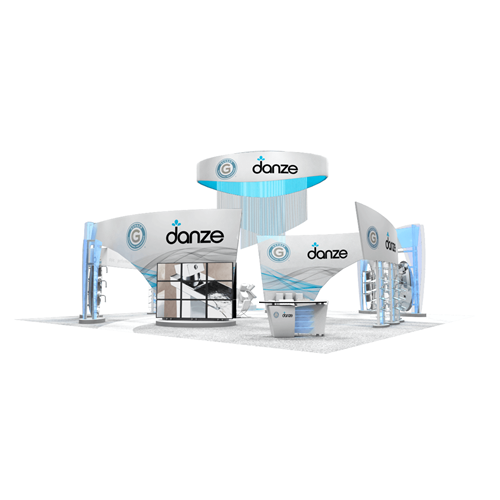 50' x 50' Island Exhibit with Curved Fabric Structures & Acrylic Accents