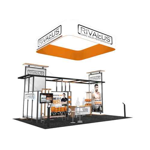 20' x 50' Island Display with Dual Towers & Canopies