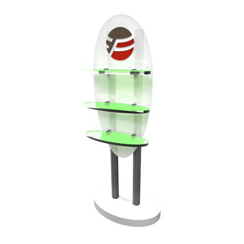 24" x 72" Product Kiosk with Oval Back and Shelving