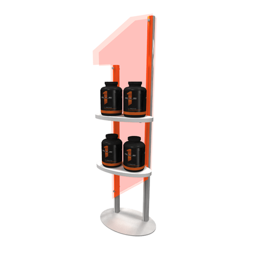 24" x 72" Product kiosk with custom acrylic and shelving