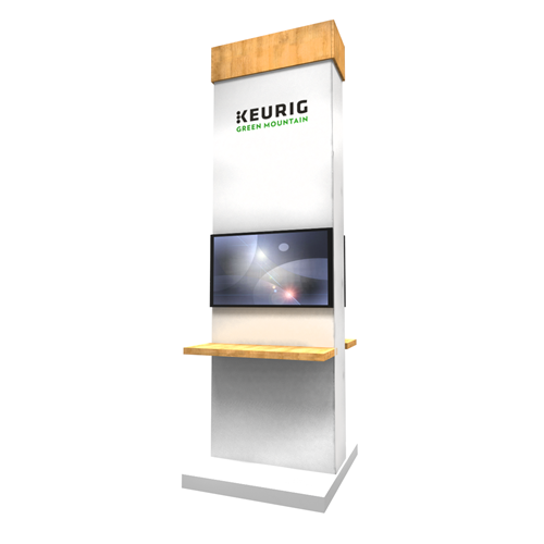 144" Double-Sided Media Kiosk with Custom Veneer Top Trim