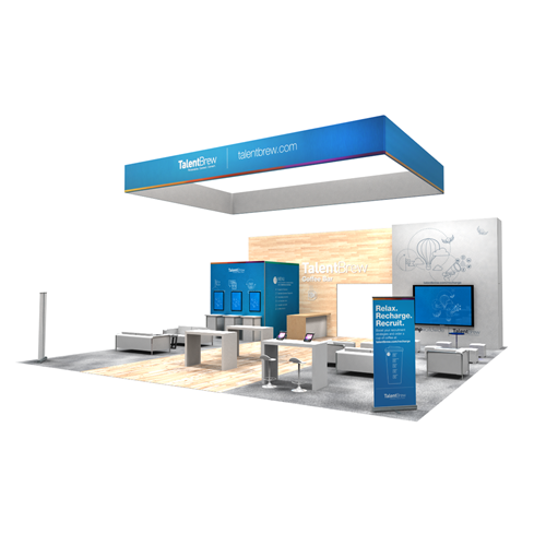 40' x 40' Rental Exhibit with Walk-Through Wall and Lounge Seating