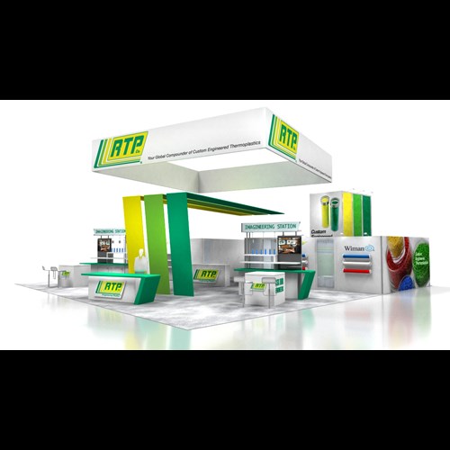50' x 50' Rental Exhibit with Tension Fabric Accents and Interactive Areas