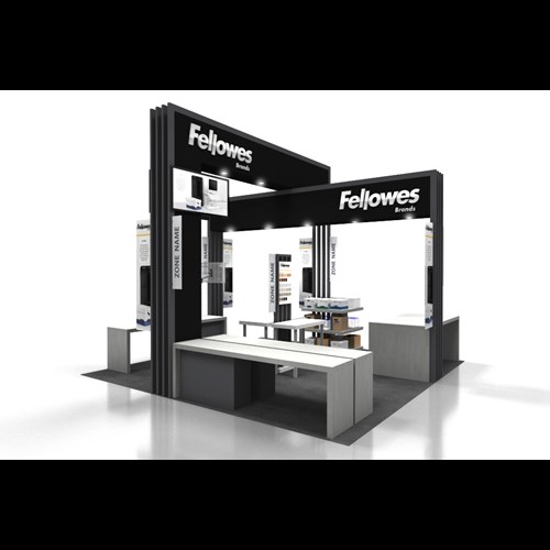 20' x 20' Island Exhibit with Architectural Beams and Dimensional Logos