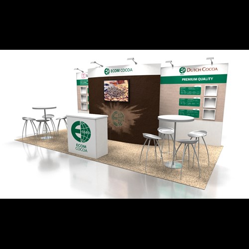 10' x 20' Booth Rental With Curved Accents and Shadow Boxes