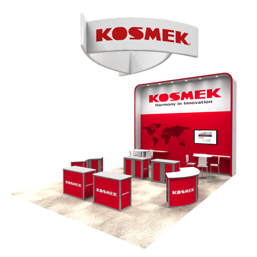 20' x 30' Peninsula Exhibit with Canopy Backwall and Demo Stations