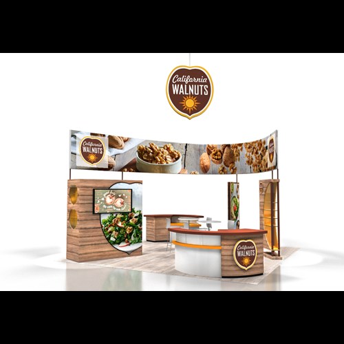 20' x 20' Custom Exhibit with Wood Plank Accents and Shadow Boxes