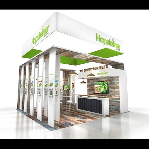 20' x 20' Island Exhibit with Vertical Columns and Textured Ceilings