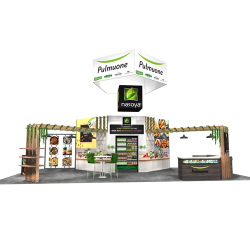 20' x 40' Exhibit Rental With Pergola Canopies and LEDskin Video Walls