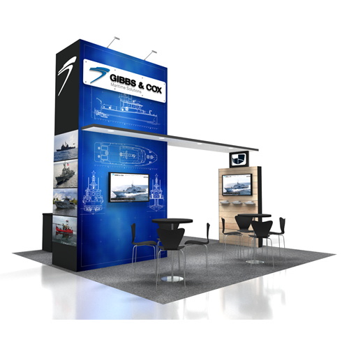 20' x 20' Island Exhibit with Custom Wall and Canopy