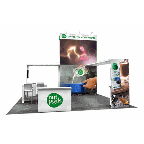 20' x 20' Rental Exhibit With Angled Tower and Canopy Extensions