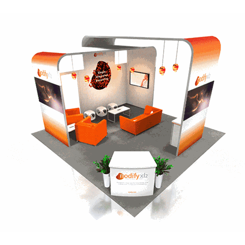 20' x 20' Exhibit Rental With Tiered Canopy Ceilings and LEDskin Walls