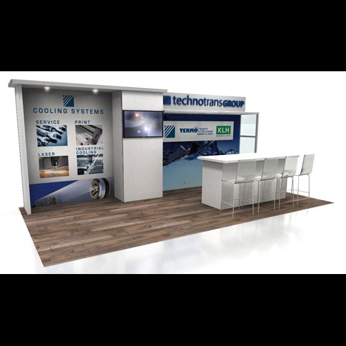 10' x 20' Rental Display with Dual Canopies and Demo Bar 