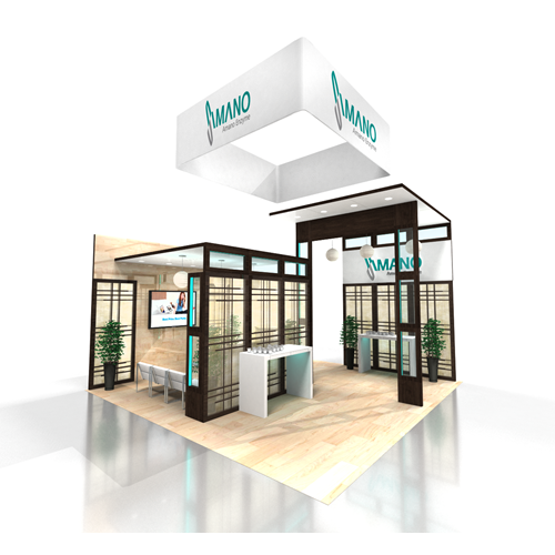 20' x 20' Island Exhibit with Linear Accents and Tiered Ceilings