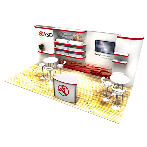 10' x 20' Rental Display with Mural Graphic and Shelving Accents 